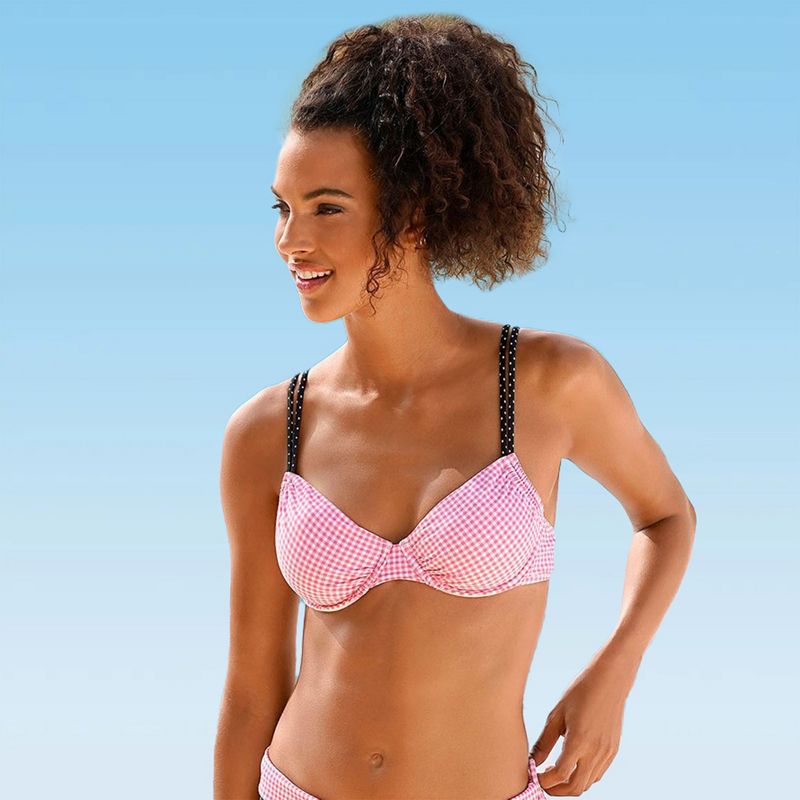 Women's Gingham Underwire Bikini Swimsuit Top Bra Sizing - LASCANA - Rose Gingham Check 36B