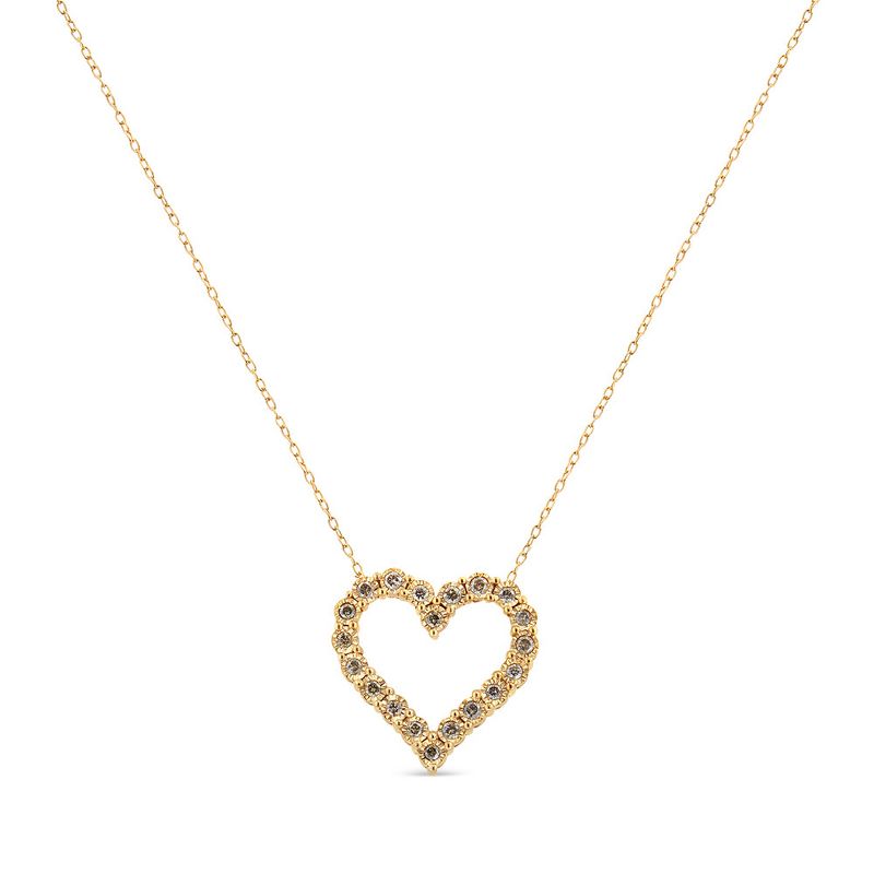 Haus of Brilliance 10K Yellow Gold Over Silver 1/2 Cttw Champagne Diamond Heart Pendant Necklace