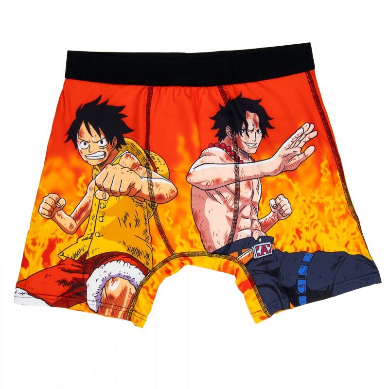 Mens One Piece Luffy and Ace Flames Underwear Boxer Briefs - Medium