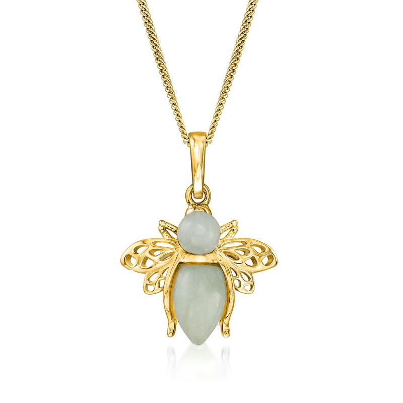Ross-Simons Jade Bumblebee Pendant Necklace in 18kt Gold Over Sterling Size 20