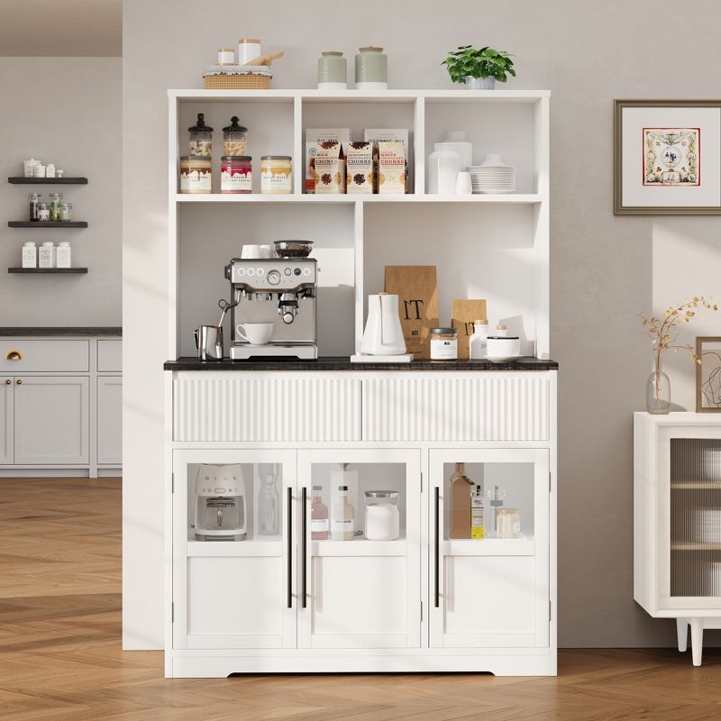 60'' Kitchen Pantry Cabinet, Tall Kitchen Pantry with Glass Doors, Kitchen Storage Cabinet with Drawers