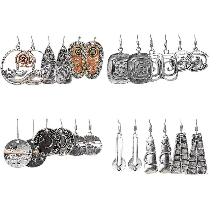 12 Pairs Vintage Geometric Druse Crystal Drop Dangle Earrings Ethnic Style Vintage Boho Jewelry Waterdrop Earrings Jewelry Set for Women