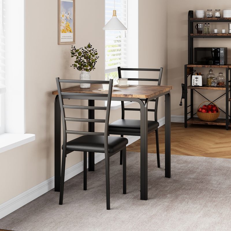 Dining Table for 2, Square kitchen Dinner Table Sets with 2 Upholstered Chairs, Space Saving Wood Modern Dinner Table , Dining Room Furniture