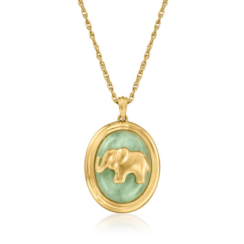 Ross-Simons Jade Elephant Pendant Necklace in 18kt Gold Over Sterling Size 18
