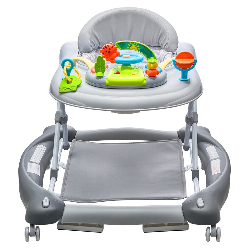 VEVOR 4-in-1 Baby Walker, Foldable Baby Activity Center on Wheels, 3 Adjustable Height, Music & Toys Tray, for Girls Boys 6-24 Months,Gray