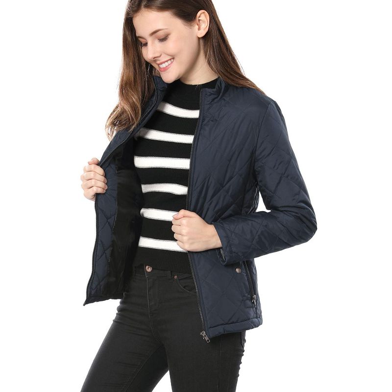 INSPIRE CHIC Women's Stand Collar Lightweight Quilted Jacket Blue X-Small