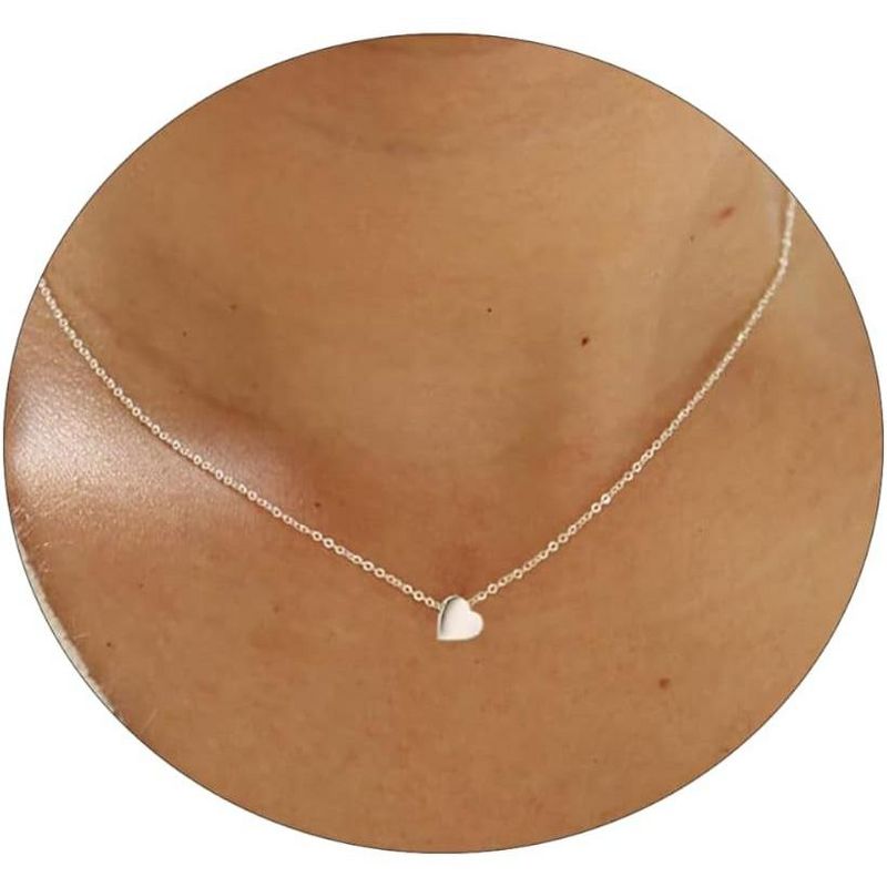 Dainty Gold Necklace - 14K Gold Plated Heart, Star & CZ Leaf Pendant, Everyday Minimalist Jewelry for Women