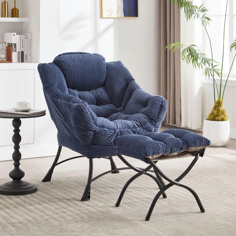 CAVINAS Lazy Chair with Ottoman,Modern Lounge Accent Chair with Side Pocket,Upholstered Sofa Chair with Footrest,Living Room Furniture,Blue
