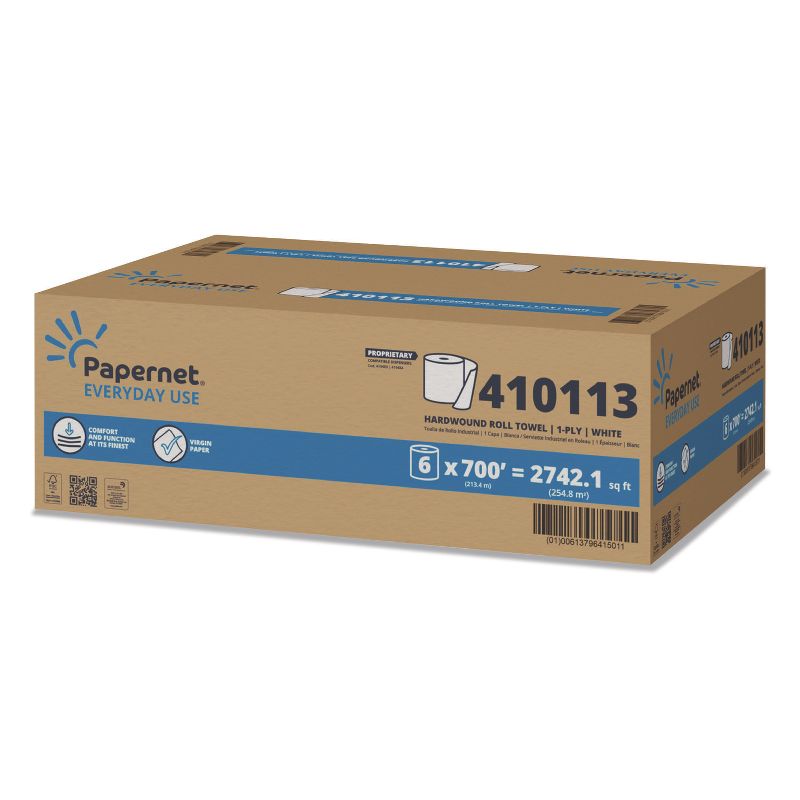 Papernet HyTech Seas Hardwound Roll Towels, 1-Ply, 7.9" x 700 ft, White, 6/Carton