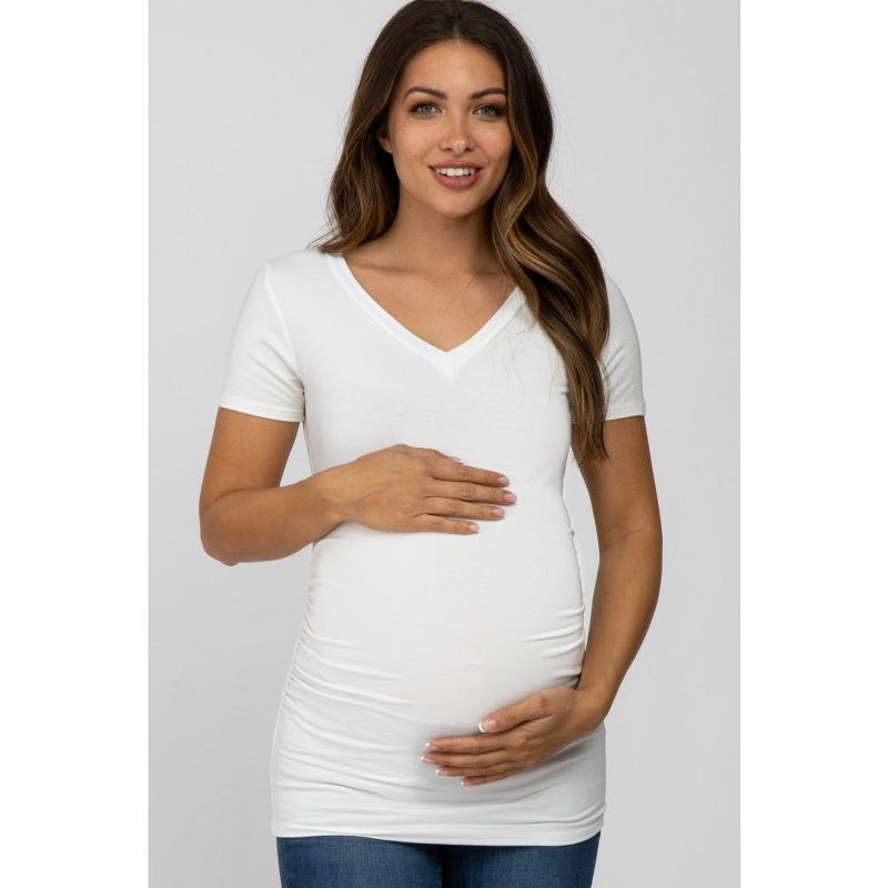 PinkBlush Ivory V-Neck Ruched Side Maternity Top Ivory Small