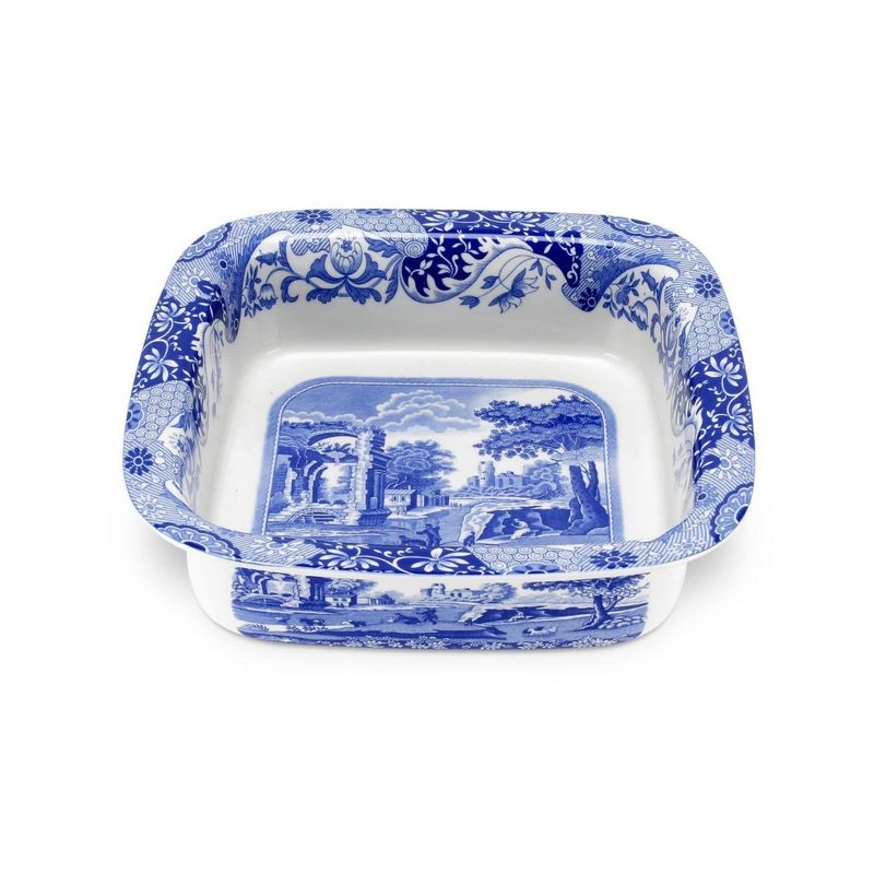 Spode Blue Italian Square Dish - 10-Inch Porcelain Serving Piece with Bold Intricate Scroll Border, Decorative Table Dish for Salads, Appetizers