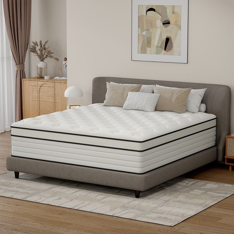CHEVNI 12 Inch Queen Size Mattress in a box Hybrid Spring Memory Foam Medium Firm - White