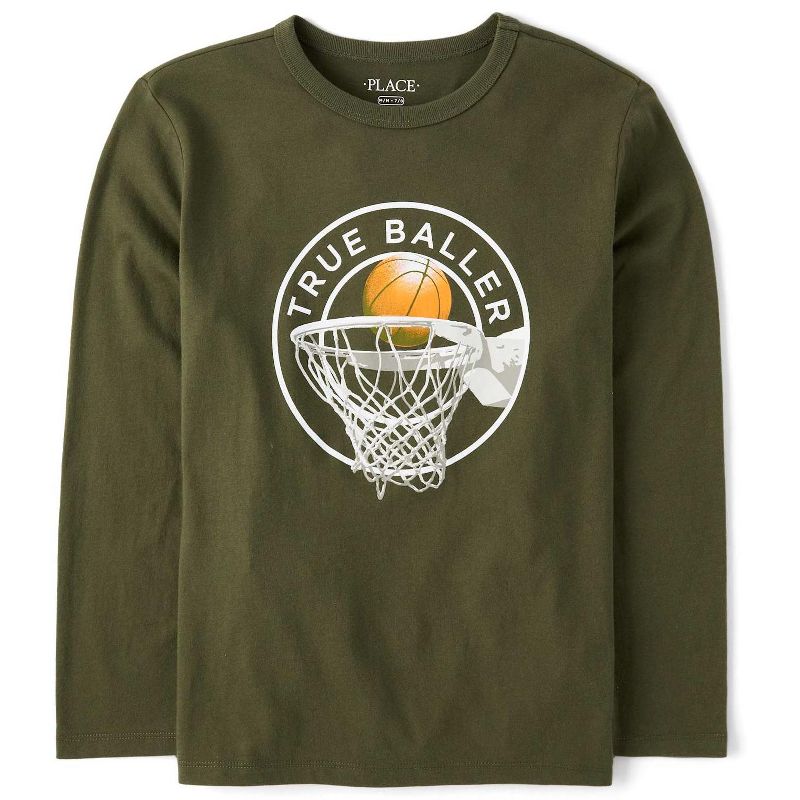 The Children's Place Boys Long Sleeve True Baller Graphic Tee Green M (7/8)