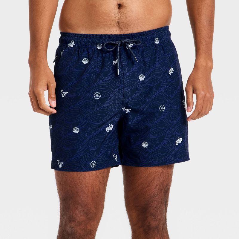 Men's 5'' Swim Trunks with Boxer Brief Liner - Goodfellow & Co™ Navy Blue M