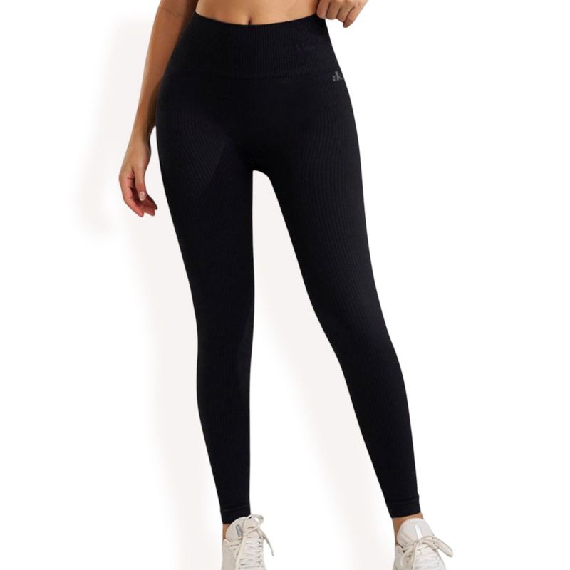 Anna-Kaci Women's High Waist Ribbed Seamless Leggings with Stretch Compression Fit - Medium, Black
