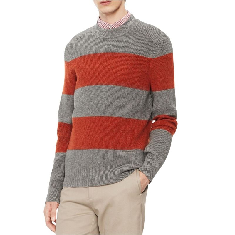 Calvin Klein Mens Striped Pullover Sweater, orangegray, Small