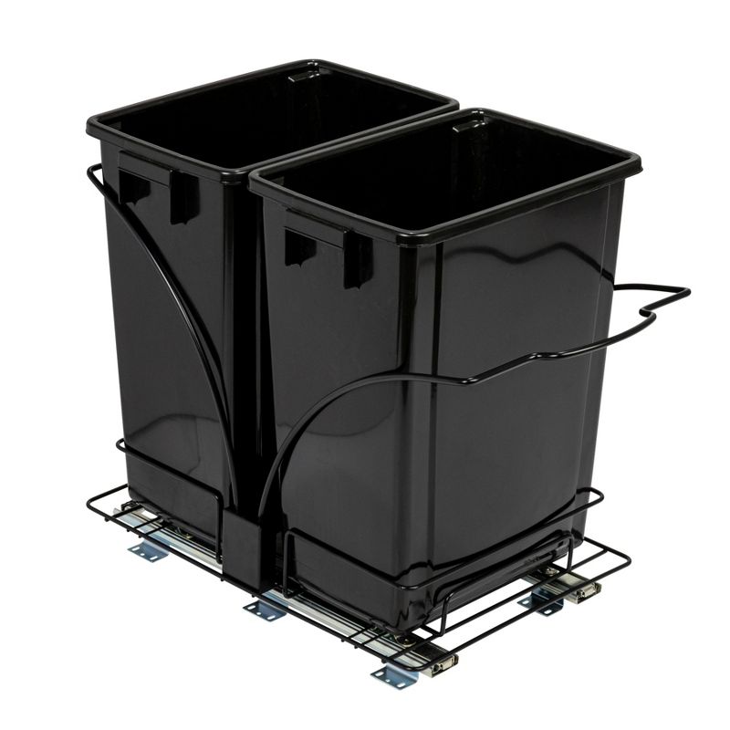 Glidez Chrome-Plated Steel Pull-Out/Slide-Out Double 9 Gallon Plastic Trash Cans and Recycling Bins for Under Cabinet Use, Matte Black and Chrome