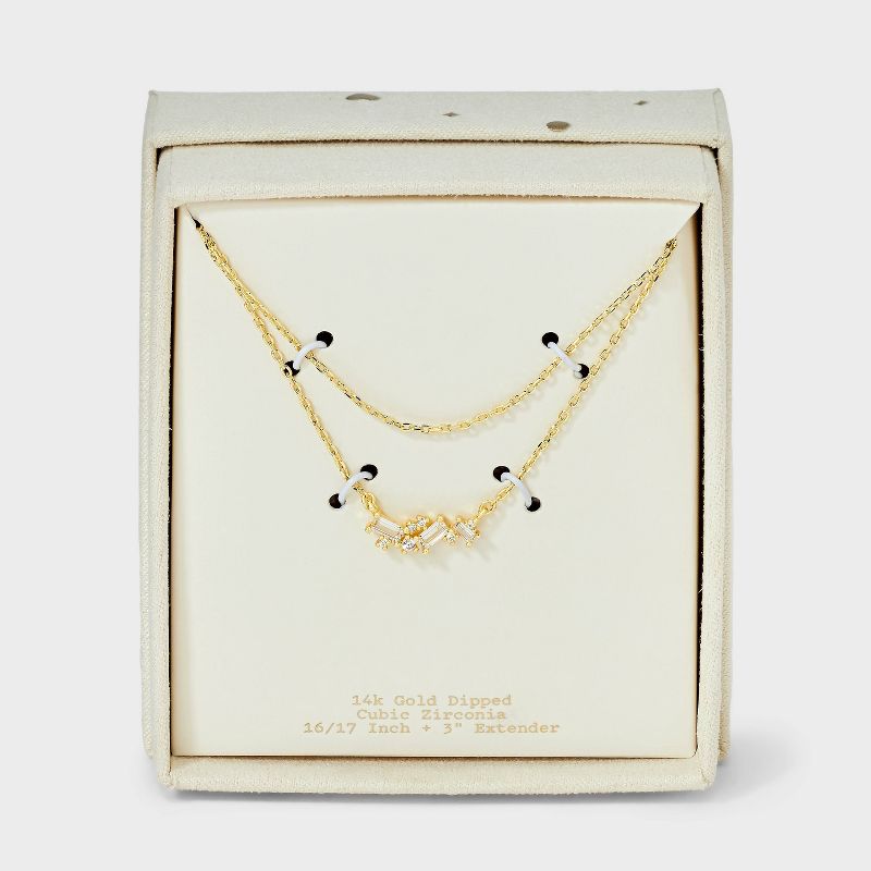 14K Gold Plated Cubic Zirconia Cluster Multi-Strand Necklace - A New Day™ Gold