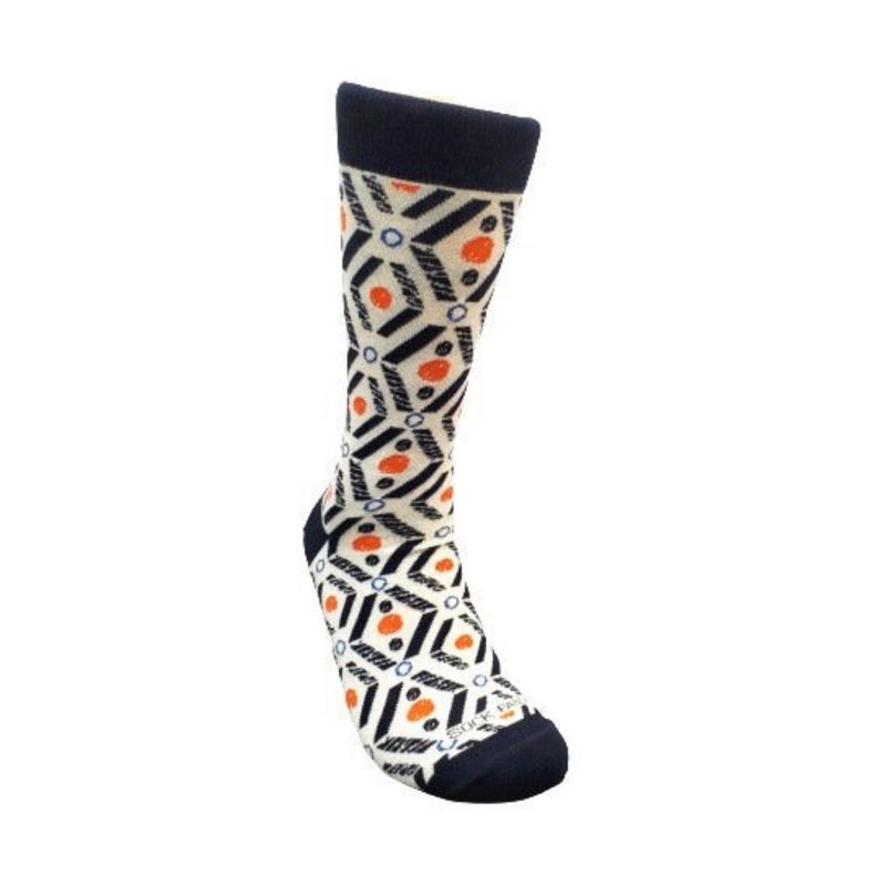 Salmon and Navy Blue Patterned Socks (Men's Sizes, Adult Large) from the Sock Panda