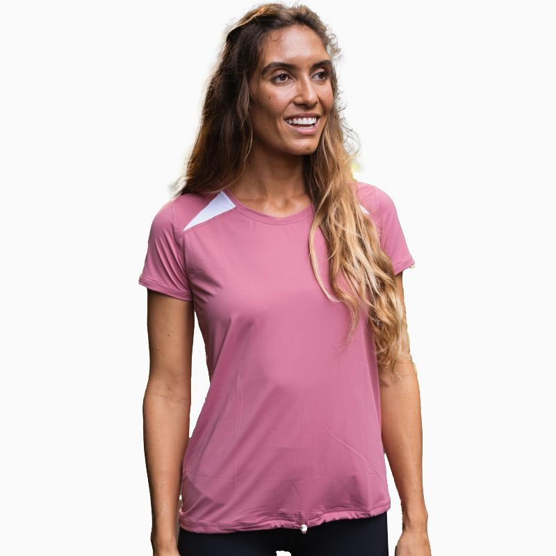 Calypsa Loose Fit Cinched Tee -Antique Pink/White, XL