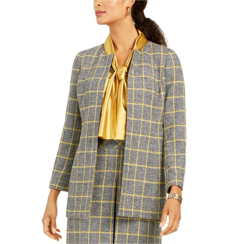 Kasper Womens Plaid Blazer Jacket, blkyellow, 8