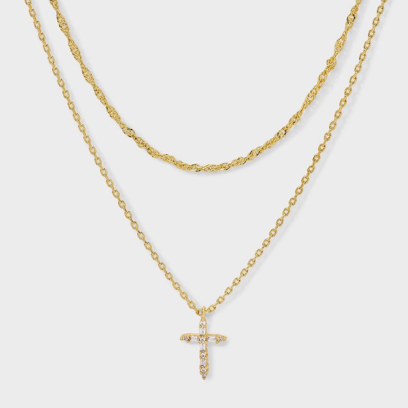 14K Gold Plated Cubic Zirconia Cross Pendant Necklace - A New Day™ Gold