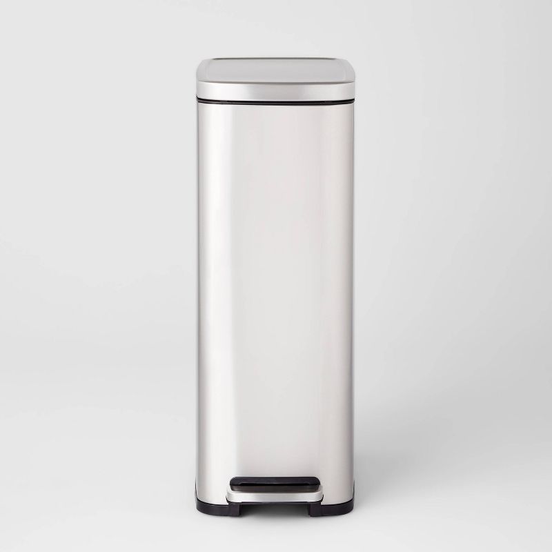 45L Slim Step Trash Can - Brightroom™: Stainless Steel Kitchen Garbage Can, Indoor, Smooth Finish, Silver, 11.8 Gallon Capacity