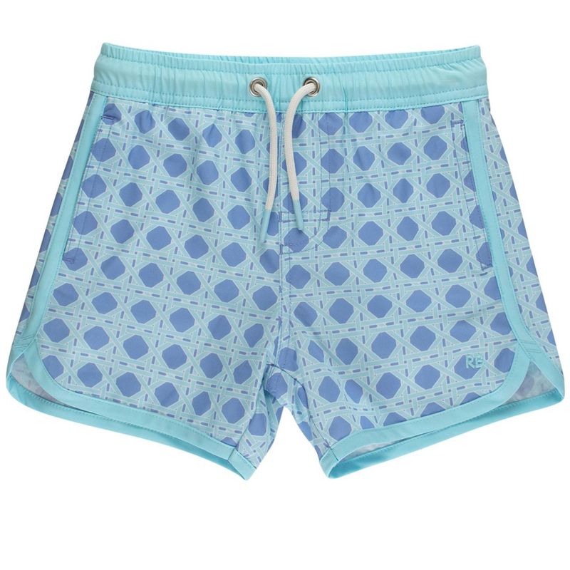 RuggedButts Baby Boys UPF50+ Sun Protected Stretch Dolphin Hem Swim Trunks - Periwinkle Blue Coastal Cane, 0-3m
