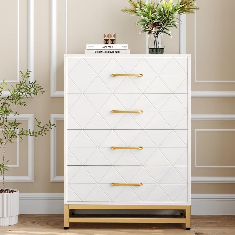 4-Drawer Modern Wood Dresser for Bedroom - Wide Storage Chest with Sleek Metal Handles, Stylish Bedroom Furniture