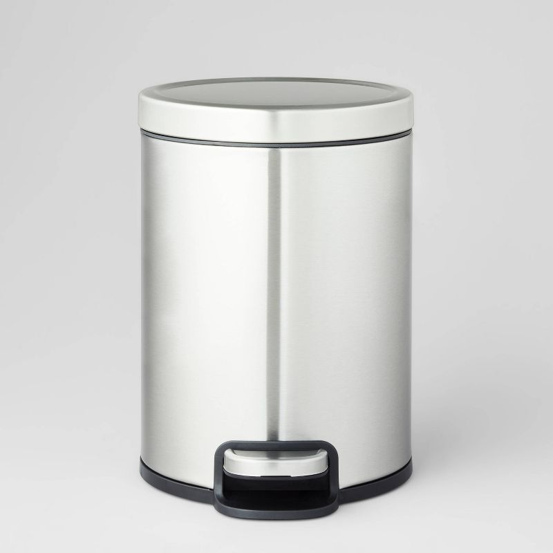 5L Round Step Trash Can Silver - Brightroom™: Stainless Steel, Bathroom Trash Can with Lid, Indoor Use