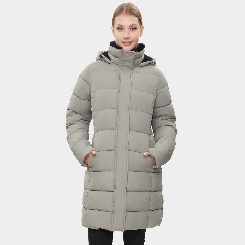 Rokka&Rolla Women's Insulated Long Winter Coat Fleece Hood Parka Jacket-Stone, size X Large