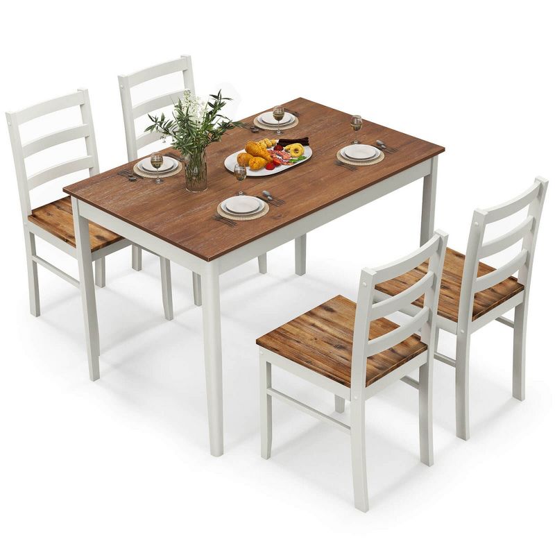 Costway 5-Piece Dining Set Solid Wood Kitchen Furniture with Rectangular Table & 4 Chairs