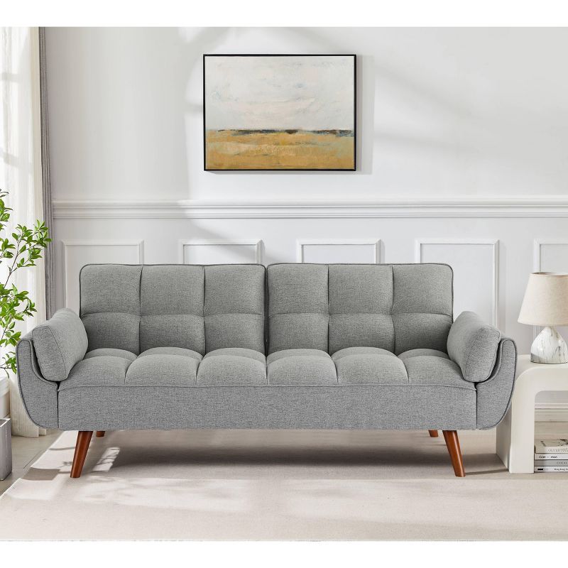 PAGED 75" Velvet Couch Loveseat Sofa, Soft Upholstered Wood Frame with Adjustable Backrest, Sleek Living Room Furniture for Small Spaces (Light Grey)