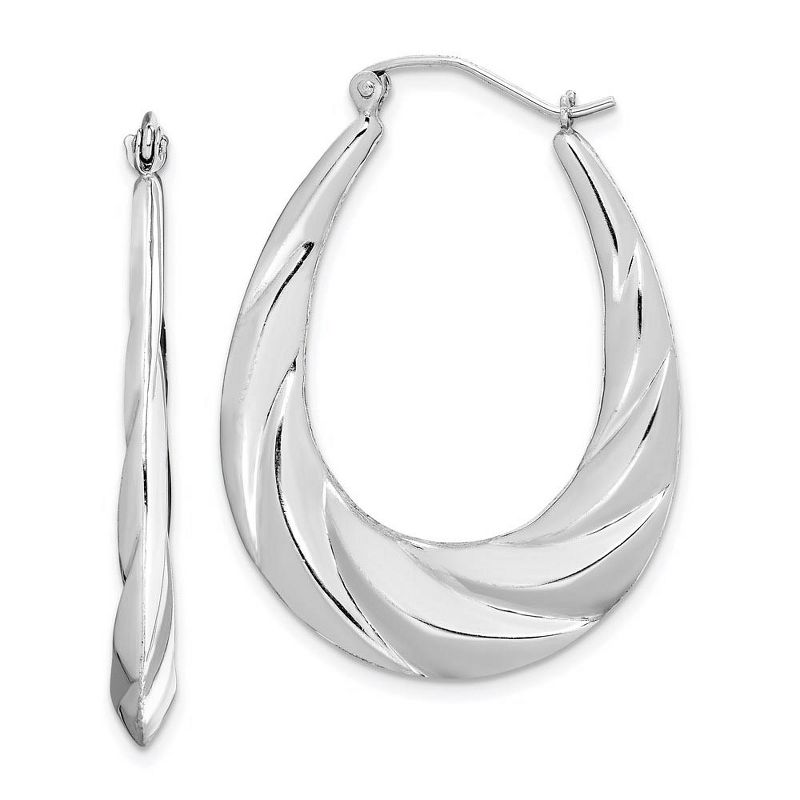 Black Bow Jewelry Wispy Designed Puffed Oval Hoop Earrings in Sterling Silver