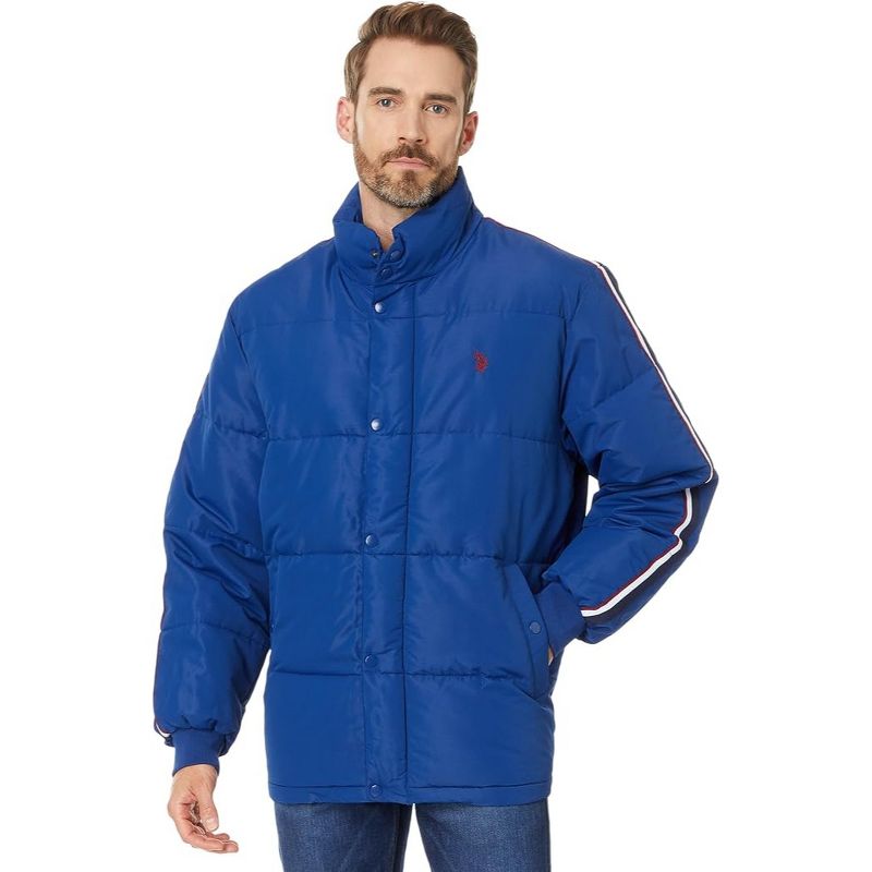 U.S. Polo Assn. Men’s Stripe Winter Puffer Jacket Barcelona Blue X-Large