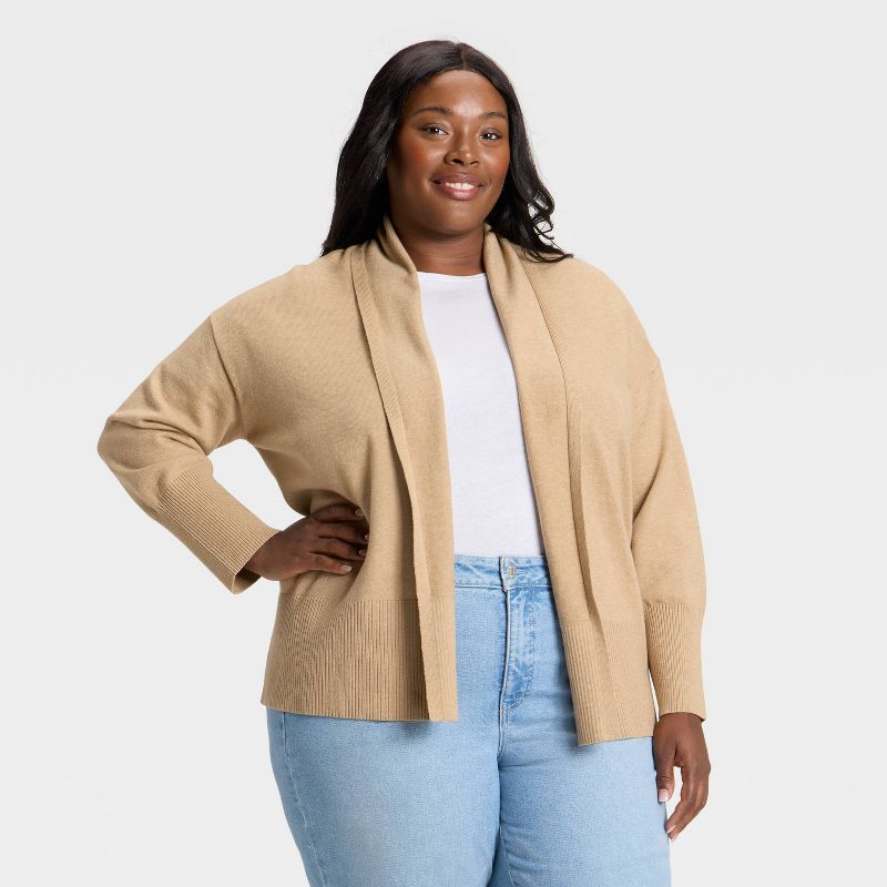 Women's Essential Open Cardigan Sweater - Ava & Viv™ Camel 2X