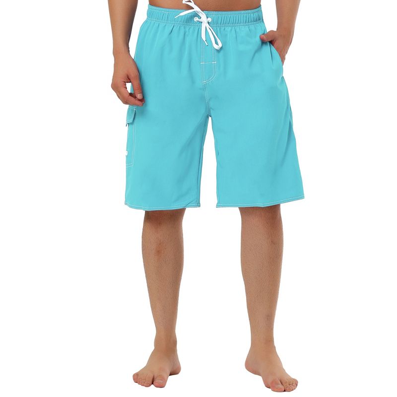TATT 21 Men's Summer Casual Solid Color Drawstring Elastic Waist Beach Board Short Light Blue 36