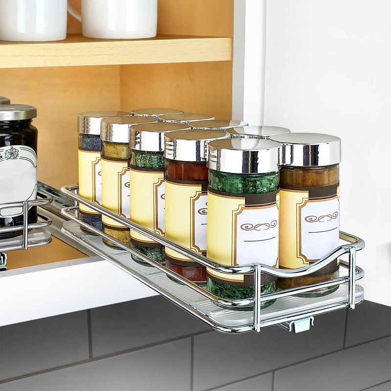 Lynk Professional Slide Out Spice Rack Upper Cabinet Organizer- 4" Wide: Chrome-Plated Kitchen Storage, Pull Out System
