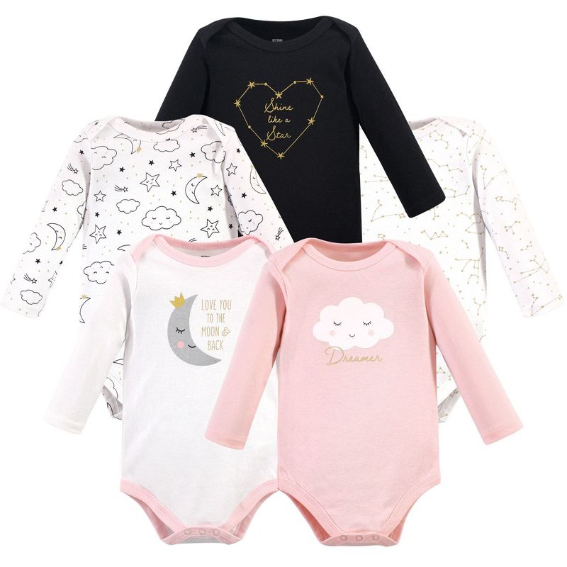 Hudson Baby Infant Girl Cotton Long-Sleeve Bodysuits 5pk, Dreamer, 3-6 Months