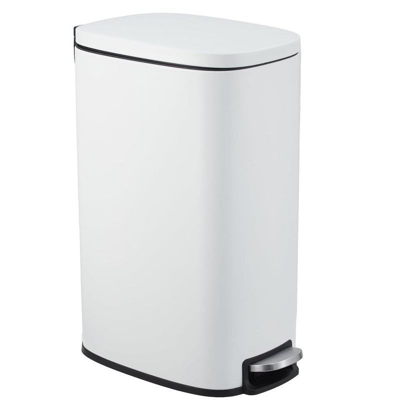 Coucheta 13 Gal Slim Kitchen Trash Can - Narrow Stainless Steel with Removable Inner Bucket & Soft Close Lid for Bathroom, Office, Kitchen, White