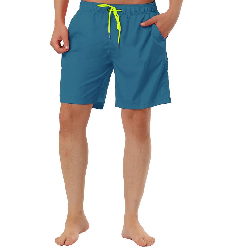 TATT 21 Men's Holiday Beach Elastic Waistband Surfing Mesh Lining Solid Board Shorts Lake Blue 38