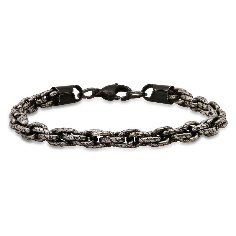 Steeltime Men's stainless steel oxidized double round link bracelet