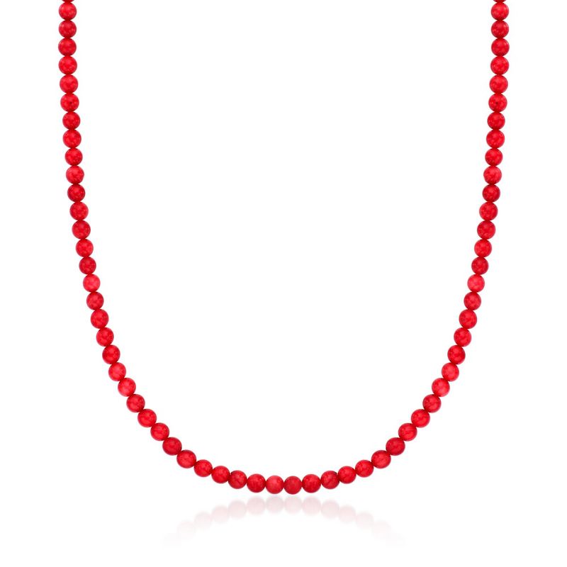 Ross-Simons 5-5.5mm Red Coral Bead Necklace With 18kt Gold Over Sterling Size 18