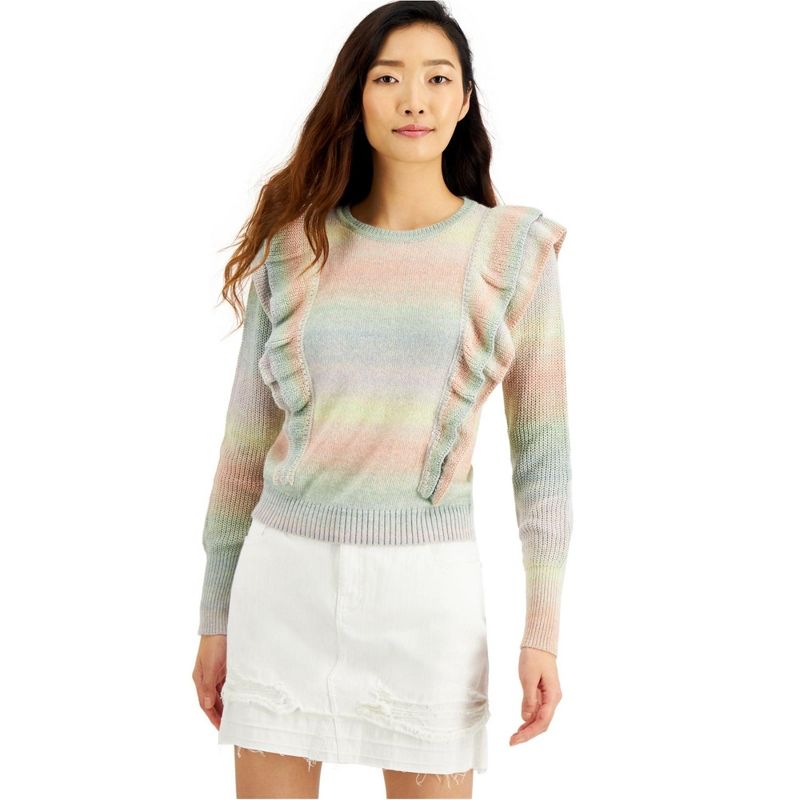 I.N.C International Concepts Womens Ruffled Pullover Sweater, pink, Large