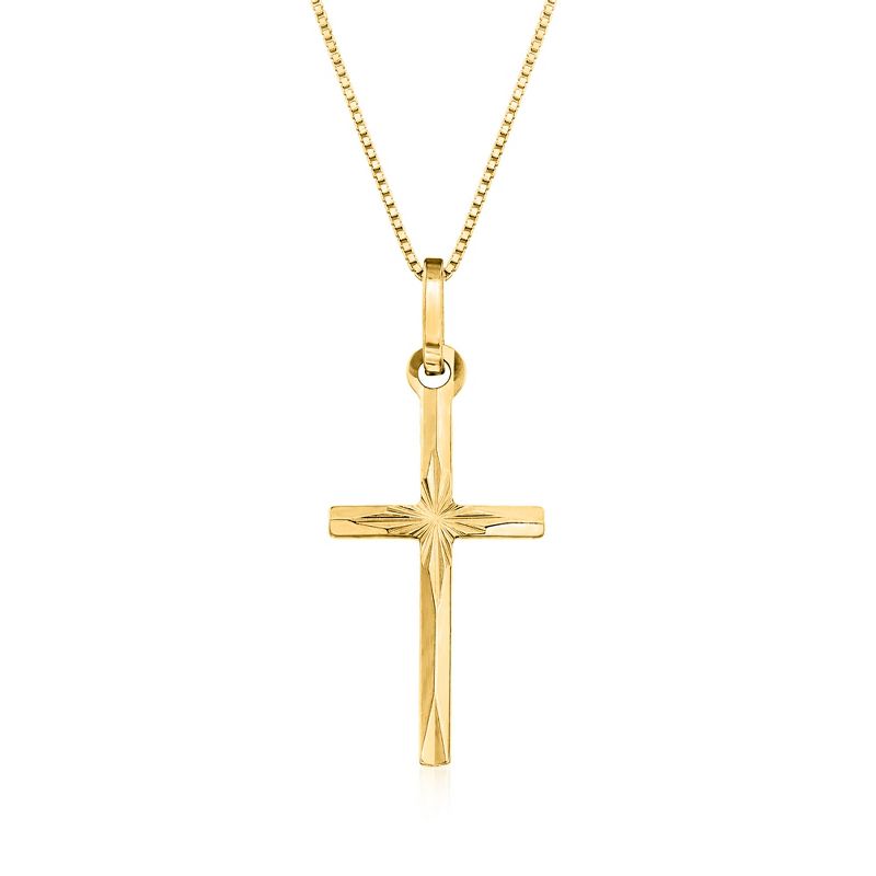 Ross-Simons Italian 18kt Yellow Gold Diamond-Cut Cross Pendant Necklace Size 16
