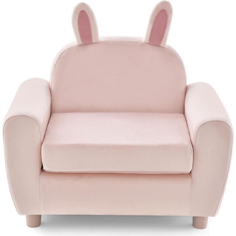 Costway Kids Sofa Children Armrest Chair with Sturdy Wood Construction and Dutch Velvet Pink Rabbit