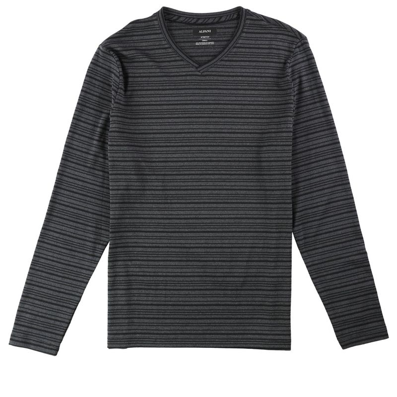 Alfani Mens Striped Knit Pullover Sweater, ebony, Small