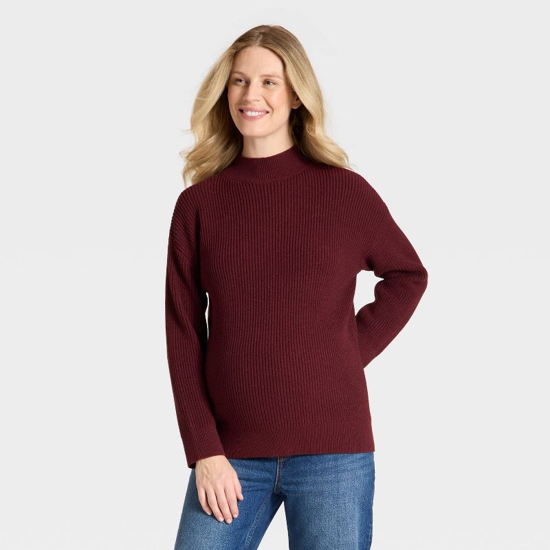 Mock Turtleneck Tunic Maternity Pullover Sweater - Isabel Maternity by Ingrid & Isabel™ Burgundy M