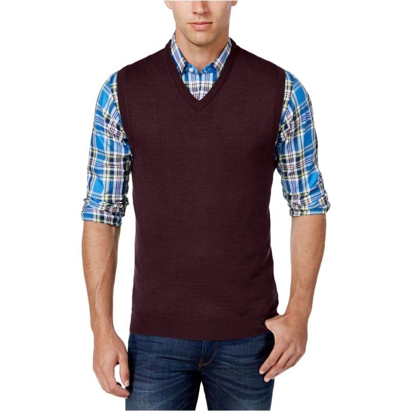 Club Room Mens Knit V Neck Sweater Vest, redplum, Small