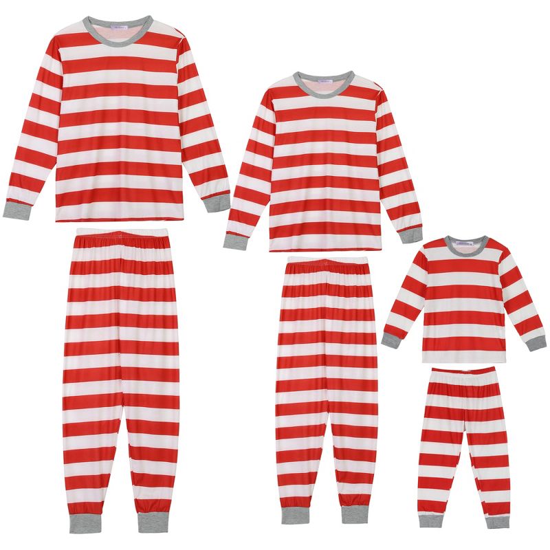 cheibear Striped Winter Xmas Christmas Family Matching Sleepwear Set Red-Stripes Women's X-Large